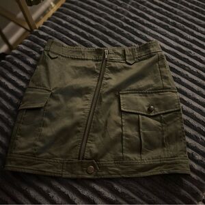 Olive Green Mini Skirt with Front Zipper
